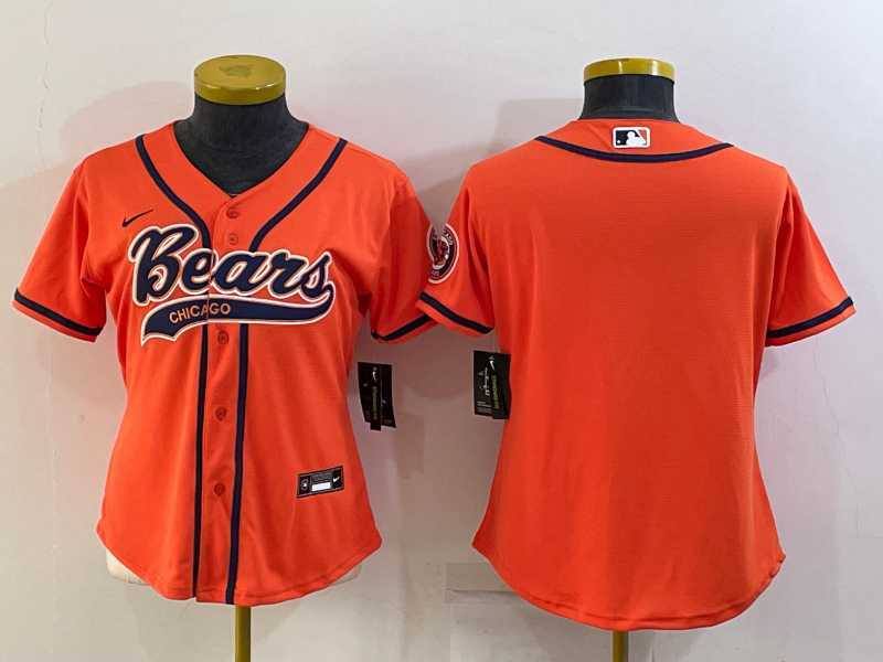 Womens Chicago Bears Blank Orange With Patch Cool Base Stitched Baseball Jersey->women nfl jersey->Women Jersey
